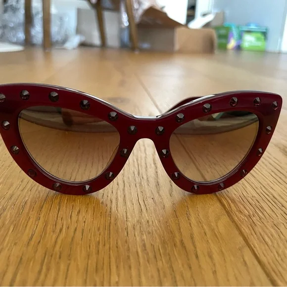 Kate Spade Burgundy Studded Cat-Eye Sunglasses - Picture 1 of 6
